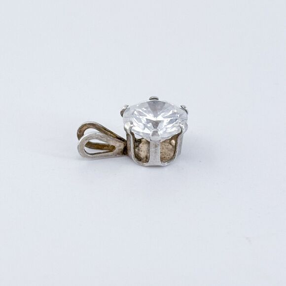 Vintage Sterling Silver 925 Solitaire Cubic Zirconia Pendant - Picture 3 of 7